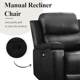 CANMOV Manual Recliner Chair, Classic Faux Leather Recliner Chair with Overstuffed Arms and Back, Manual Single Sofa with Concealed Cup Holders, Black