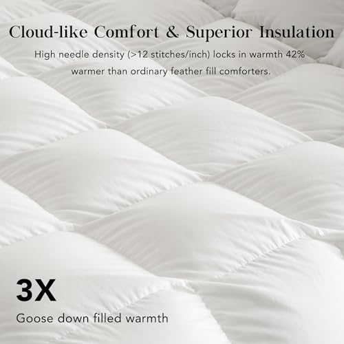 Feather Down Fiber Comforter Queen Size,Premium Ultra-Soft Breathable Comforter High Fill Power White Duvet Insert,All Season Hotel Luxury Bedding Comforters 8 Corner & Center Loops,Baffle Box Design HYVIF