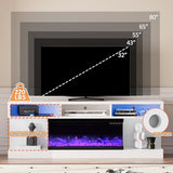 Spurgehom Fireplace TV Stand with 34" 3-Sided Electric Fireplace, Led Light Entertainment Center, TV Console with Storage, Media Console for TVs up to 80", TV Cabinet for Living Room (White) Spurgehom