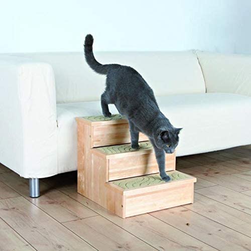 TRIXIE Indoor Wooden 3-Step Pet Stairs with Storage Compartments for Pet Toys, Natural TRIXIE