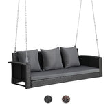 VINGLI Heavy Duty 800 LBS Wicker Hanging Porch Swing with Cushions & Chains, 5FT Outdoor Rattan Swing Bench for Garden, Yard, Lawn (Black) VINGLI