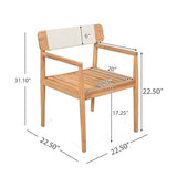 Merax 5 Pieces Patio Dining Sets for 4 People, Outdoor Acacia Wood Furniture Sets, 47.25" Large Round Table & Slatted Dining Chairs for Garden Patio Deck, Teak Look & White Rope Merax