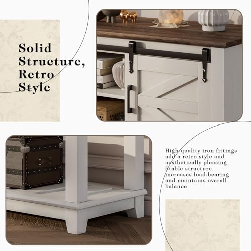 LUXOAK Farmhouse Entryway Table with Sliding Barn Doors, 46" Sofa Table for Living Room, Console Table with Storage Hallway Entrance Table, Antique White LUXOAK