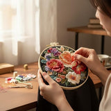 ARTopet Embroidery Kit for Beginners Cross Stitch Kits Needlepoint Set Colorful Flowers Patterns Embroidery Thread Kit for Craft Lover Hand Stitch with Hoop Threads Fabric-Flowers02