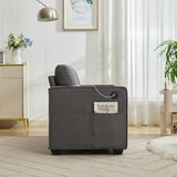 TYBOATLE 65" W Morden Linen Fabric Sofa Couch w/ 2 USB Charging Ports and Wide Arms, Mid-Century Comfy Upholstered Loveseat Couches for Living Room, Bedroom, Office, Easy Assembly (Dark Grey) TYBOATLE