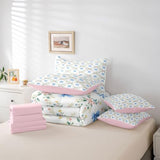 Erosebridal Flower Bowknot 7 Piece Bed in a Bag Twin Coquette Decor 7 Piece Comforter Set Dreamy Princess Style Fitted Sheet Reversible Natural Floral Ribbon Sheet Set Breathable Lightweight Erosebridal