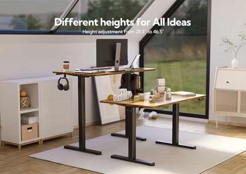 Claiks Electric Height Adjustable Stand Up Desk, 35x20 Inches Sit Stand Desk for Home Office, Rustic Brown Top/Black Frame Claiks