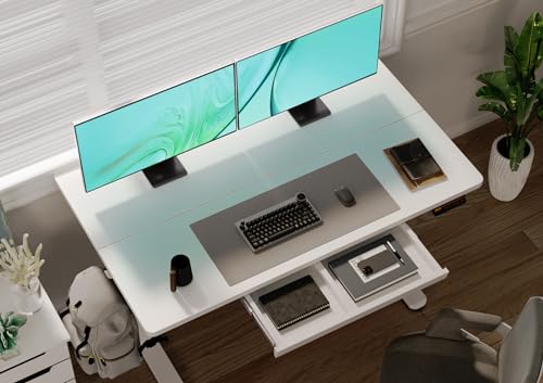 Claiks Standing Desk with Drawers, 48x24 Inch Electric Stand Up Desk, White Adjustable Height Sit Stand Computer Workstation, White Claiks