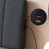 YOPTO Full Size Upholstered Platform Bed with Twin Size Trundle & USB Port,Linen Tufted Bed Frame W/Remote Control LED Light & Stripe Headboard,Wood Slats Support for Bedroom,Apartment,Dark Gray YOPTO