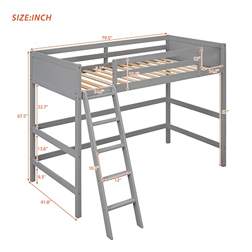 Harper & Bright Designs Grey Twin Loft Bed Frame with Angle Ladder and Full-Length Guardrails for Kids and Teens Harper & Bright Designs