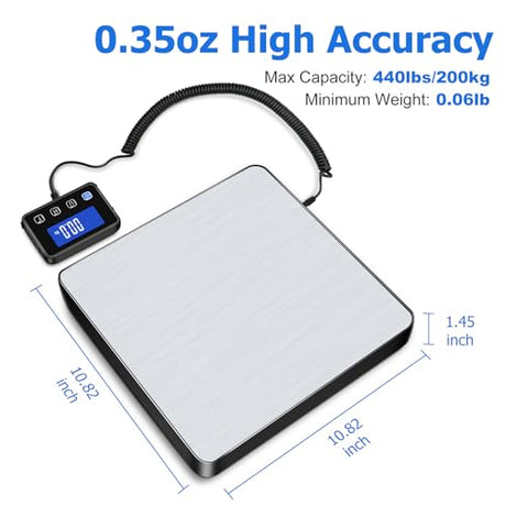 KUAIVO Shipping Scale, 440lb/0.35oz High Accurate Digital Postal Scale with Hold/Tare Function, Shipping Scale for Small Business, Packages, Luggage, Home Use, Battery & Charging Cable Include KUAIVO