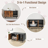 Tangkula Cat Litter Box Enclosure, Cat Washroom W/Divider, Scratching Pad, Metal Leg, Enclosed Cat Box Cabinet Pet House W/Double Doors, Litter Box Furniture Hidden for Large Cat (Rustic Brown) Tangkula