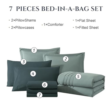 Monbix Full Size Comforter Sets - 7 Pieces Sage Green Bed in a Bag Full Size Bedding Sets with Comforter, Sheets, Pillowcases & Shams Monbix