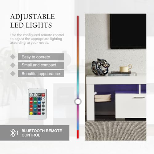 FENFSHE LED TV Stand for 65/70/75 Inch TV, Entertainment Center with Storage Drawer, Industrial TV Console Table for Living Room and Bedrooms, White FENFSHE