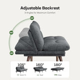 Marsail 66" Futon Sofa Bed, Convertible Corduroy Futon Couch with Adjustable Backrest & Armrests, Small Sleeper Sofa Loveseat for Living Room, Apartment, Office, Grey Marsail