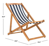 Safavieh PAT7040A-SET2 Outdoor Collection Loren Teak, White Foldable Sling Adirondack Chair, Natural/Navy Stripe Safavieh
