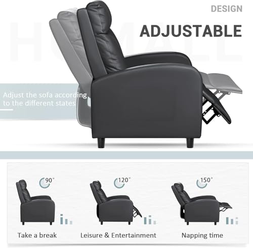 Homall Recliner Chair, Recliner Sofa PU Leather for Adults, Recliners Home Theater Seating with Lumbar Support, Reclining Sofa Chair for Living Room (Black, Leather) Homall