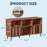 55 in Large Record Player Stand with Charging Station - Vinyl Record Storage Cabinet with 2 USB Ports, Open Shelves & Turntable Holder, Mid-Century Modern Wood TV Media Console for Living Room Garvee