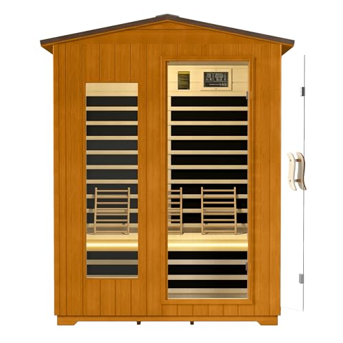 springspa Outdoor Infrared Sauna 3 Person for Home, 15amp Low EMF Far Infrared Spruce Wooden Sauna with Bluetooth,LCD Panel springspa