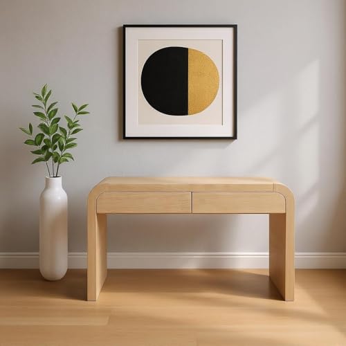 Meridian Furniture 272-S Cresthill Collection Mid-Century Modern Console Table with Oak Wood, Natural White Oak Finish, Curved Art Deco Design, 54" W x 14" D x 30" H, White Meridian Furniture