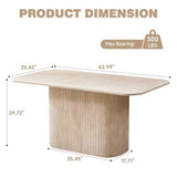 Valivestia 63" Large Dining Table for 4 6, Rectangular Farmhouse Modern Kitchen Dinner Table with Rounded Corners & Wood Strip Pedestal Base Rectangular for Dining Room, Stone Patterned Valivestia