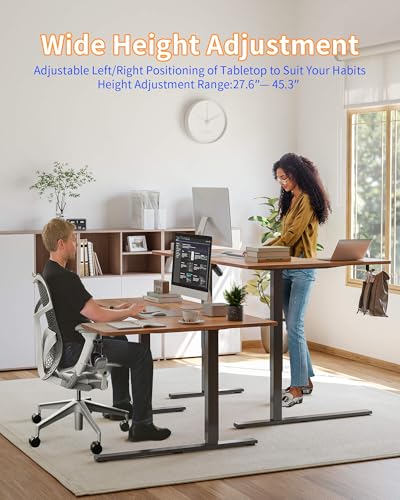 YIHAYO Reversiable L-Shaped Electric Standing Desk, 55 Inches Stand Up Corner Desk, Sit and Stand Up for Work Office Home, Ergonomic Rising Computer Table with Splice Board, Rustic Brown YIHAYO