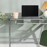 Walker Edison Metal and Glass Work From Home Laptop Computer Gaming Desk with Slide In Keyboard Tray Home Office, 31 Inch, Silver Walker Edison