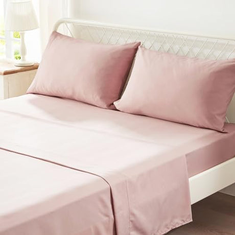 Anluoer Full Comforter Set 7 Piece, Pink Bed in a Bag with Shams, All Season Ruffle Shabby Chic Bedding Sets with 1 Comforter, 2 Pillow Shams, 2 Pillowcases, 1 Flat Sheet Anluoer