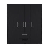 Quarte Modern 4-Door Wardrobe with 2 Drawers, Shelves and 2 Clothing Rods, Freestanding Armoire Wardrobe Closet, Clothes Storage Cabinet Organizer for Bedroom (Black/4-door) Quarte