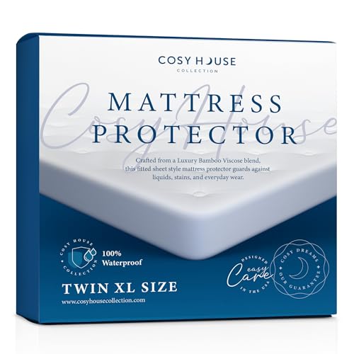 Cosy House Collection Luxury Mattress Protector - Blend of Rayon Derived from Bamboo - College Dorm Room Essentials - Ultra Soft Comfort, Stays Cool & Quiet - Premium Fitted Sheet Style (Twin XL) Cosy House Collection