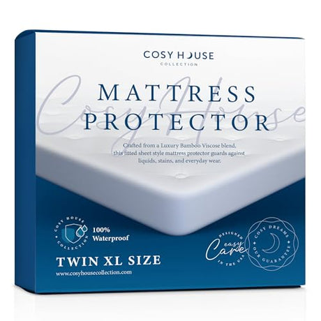 Cosy House Collection Luxury Mattress Protector - Blend of Rayon Derived from Bamboo - College Dorm Room Essentials - Ultra Soft Comfort, Stays Cool & Quiet - Premium Fitted Sheet Style (Twin XL) Cosy House Collection
