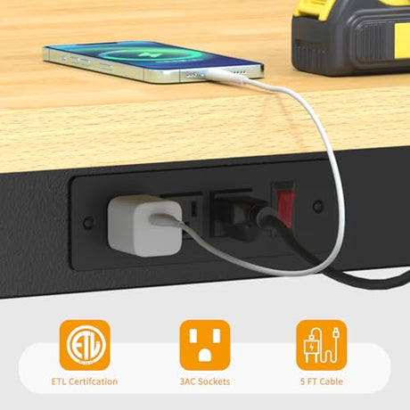 Sylritha 60" Work Bench with Storage, Adjustable Workbench with Drawers, Heavy-Duty Work Bench with Power Outlets, 3000 LBS Garage Workbench, Work Table with Wheels for Workshop, Office Sylritha