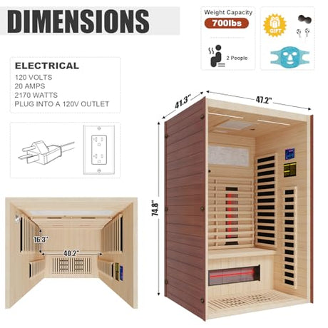 MEISSALIVVE Full Spectrum Sauna for Home, 1-2 Person Infrared Sauna with 7-Color Light Therapy & Bluetooth Speakers, Indoor Dry Heat Sauna with Red Light, Personal Luxury Spa for Home & Gym MEISSALIVVE
