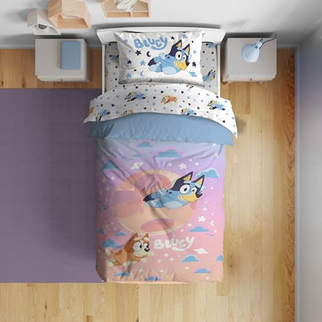 Jay Franco Bluey & Bingo Twin Comforter Set - 5 Piece Bed Set Includes Sheet Set & Pillow Covers - Super Soft Clouds & Stars Kids Bedding Jay Franco