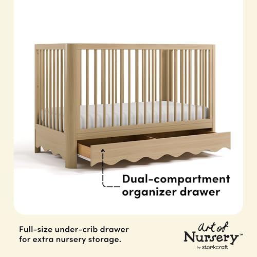 Storkcraft Casablanca Convertible Crib with Drawer and Toddler Guardrail (Driftwood) – GREENGUARD Gold Certified, Toddler Bed Conversion Kit Included, Fits Standard Crib Mattress, Crib with Storage