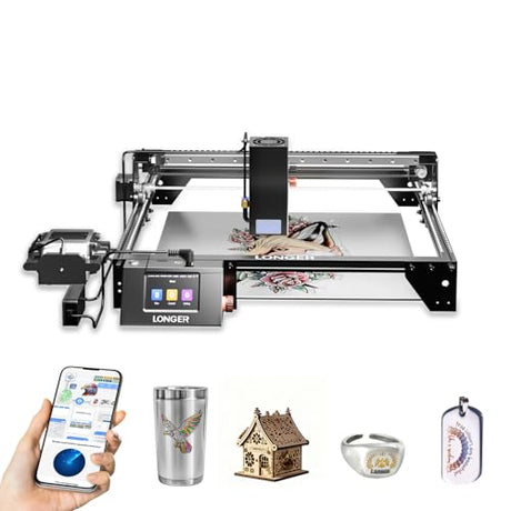 LONGER RAY5 40000mW Laser Engraver with Air Assist,3.5” Color Touch Screen, App Offline Control, High-Precision Laser Cutter for Wood, Metal, Acrylic, Tumblers & Cylindrical Objects Longer
