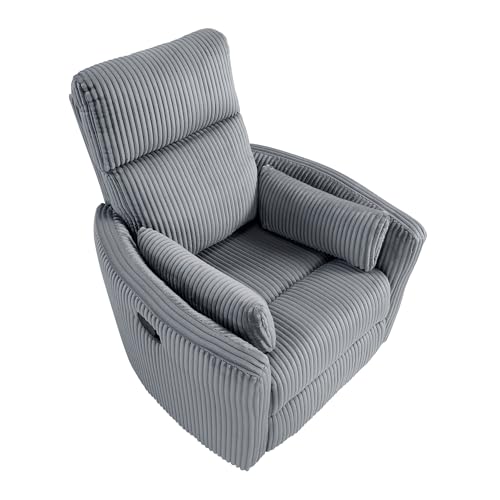Lexicon Modern Swivel Glider Recliner Chair, Nursery Glider, Corduroy Fabric Upholstery Recliner with 2 Lumbar Pillows, Manual Reclining Sofa Chair for Living Room/Office/Apartment, Grey Lexicon