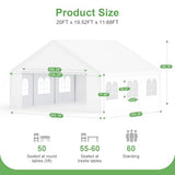 Phonjoroo Party Tent, 20’ x 20’ Heavy Duty Outdoor Canopy Tent All-Season Tarp & Removable Sidewall Waterproof Carport Wedding Canopy with Windows Event Shelters Outdoor Storage Shelter Birthday BBQ Phonjoroo