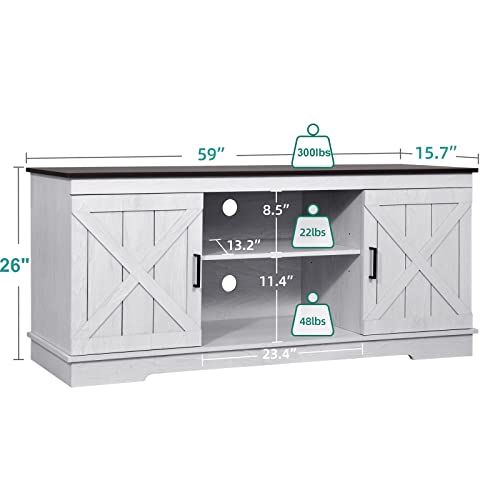 YITAHOME Buffet Cabinet, 59" Farmhouse Sideboard Buffet Storage Cabinet with Barn Door, Coffee Bar Cabinet with Capacity 300 lbs for Home Dinning Living Room, Grey White/Espresso, 26" Height