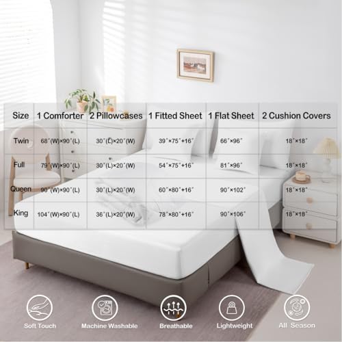 Erosebridal Flower Bowknot 7 Piece Bed in a Bag Twin Coquette Decor 7 Piece Comforter Set Dreamy Princess Style Fitted Sheet Reversible Natural Floral Ribbon Sheet Set Breathable Lightweight Erosebridal