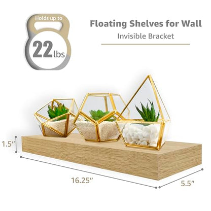 Sorbus Floating Shelves for Wall, Bathroom Shelves Wall Mounted for Kitchen, Bedroom, Bathroom Storage Over Toilet, Hanging Book Shelf for Wall Home Decor Living Room (Maple Wood, 2 Pack)