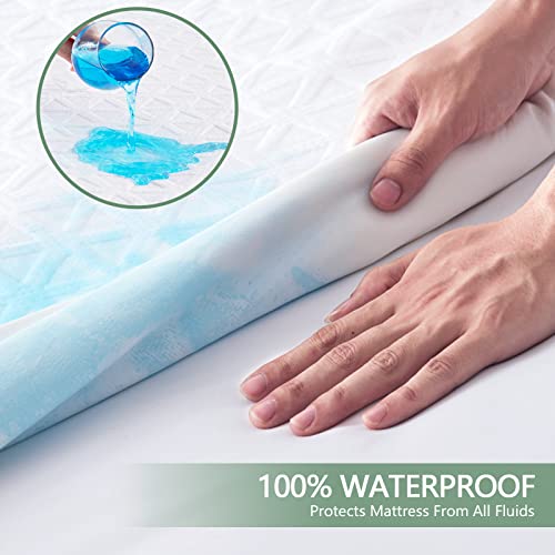Premium Waterproof Mattress Protector Queen Size, Breathable Bed Cover 3D Air Fabric Cooling Mattress Pad Cover Smooth Soft Noiseless Washable, 8''-21'' Deep Pocket (White) GOPOONY
