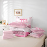 Feelyou Kids Pink Bowknot 7 Pieces Bedding Set Full Size, Personalized Initial K Bed in A Bag Princess Glitter Comforter Set with Sheets Boys Girls Bow Alphabet Teens Bed Set Bedroom Decor 7Pcs Feelyou