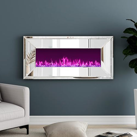 blingworld 36" Silver Mirrored Electric Fireplace, Modern Wall Mounted Electric Fireplace with Crushed Diamond Inlay, Freestanding Heater with Remote Control, 400 sq ft Heating Coverage blingworld