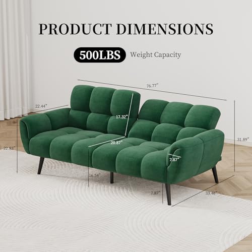 HIPIHOM Convertible Futon Sofa Bed, 76.77" Modern Linen Futon Couch, Comfy Sleeper Sofa with Adjustable Backrests, Couch Bed for Small Spaces, Living Room, Bedroom, Apartment, Green HIPIHOM