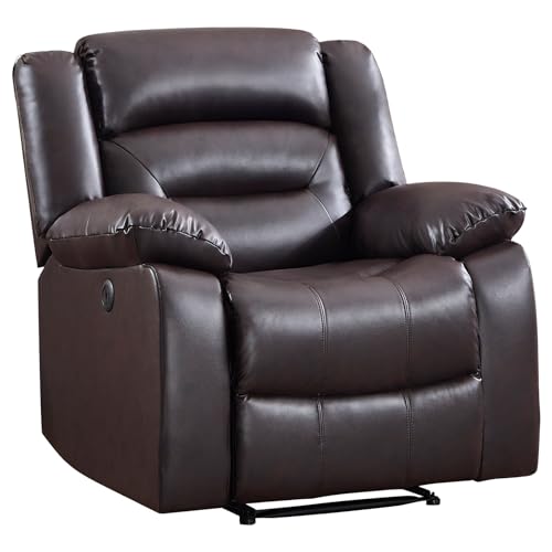 EBELLO Classic Power Recliner Chair, Faux Leather Oversized Electric Overstuffed Chair with Soft Cushion and Back, Sofa with Comfortable Armchair for Living Room, Brown