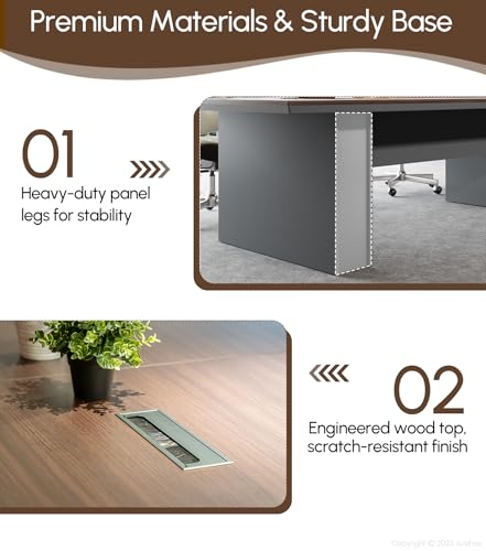 8FT Conference Table, Large Rectangular Seminar Meeting Table with Rectangle Grommet, 1.65" Thickened DeskTop, Sturdy Straight Legs & Refined Edge Banding for Office Meeting (94.5"L * 43.3"W * 29.5"H) Anzhap