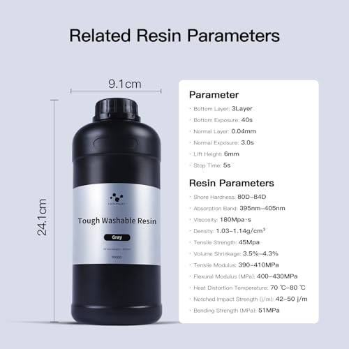 NOVA3D Water Washable ABS-Like Tough Resin, High Toughness 3D Printing Photopolymer Resin, 405nm UV Fast Cure for 12K/14K/LCD/DLP/SLA Printers, Low Odor (Grey, 1kg) NOVA3D