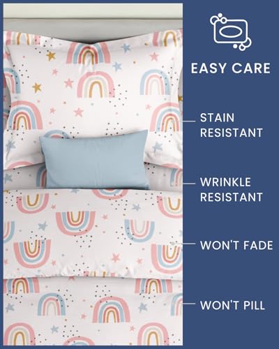 Kids Duvet Cover Set Twin/Twin XL Size - 2 Piece Rainbow Microfiber Duvet Cover Set & Pillow Sham w/Zipper Closure & Ties - Easy-Care - Super Soft & Cozy Bedding Set for Kids, Boys, Girls and Teens CGK Unlimited