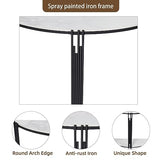 Wisfor Sintered Stone Console Table: Half Round White Entryway Table with Black Frame - Modern Narrow Sofa End Table - Semicircular Accent Table for Hallway, 39.4x11.8x30.7 inch Wisfor